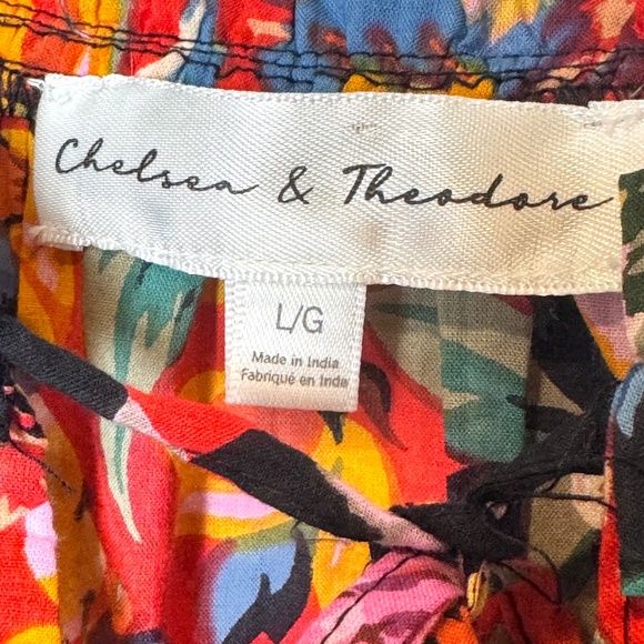Chelsea & Theodore Vibrant Floral Sleeveless Ruffle Tie Neck Blouse, EUC, Sz L - Picture 4 of 6